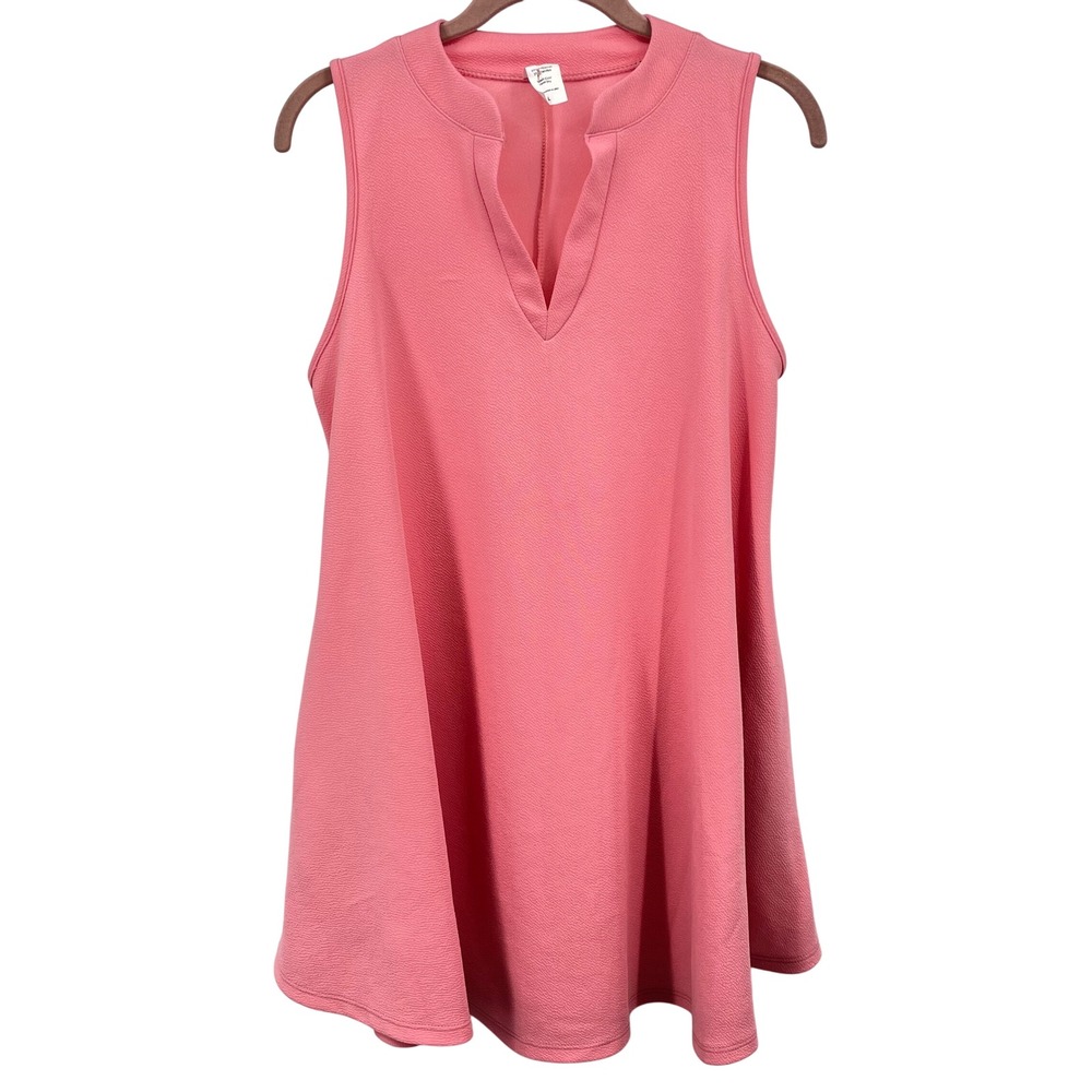 Coral Sleeveless Split Neck Swing Dress with Pockets‎ Size Large, Summer ease